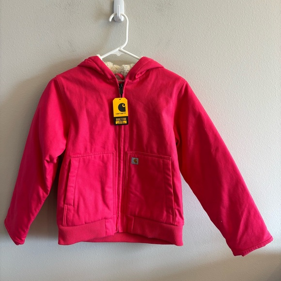 Carhartt Girls Canvas Insulated Hooded Active Jacket Raspberry Size Medium NEW